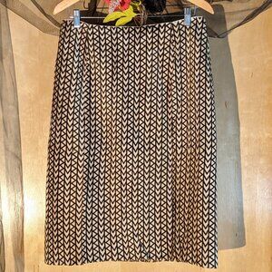 MICHAEL KORS Collection Cream Brown MK Monogram Leather Pencil Vintage Skirt _10